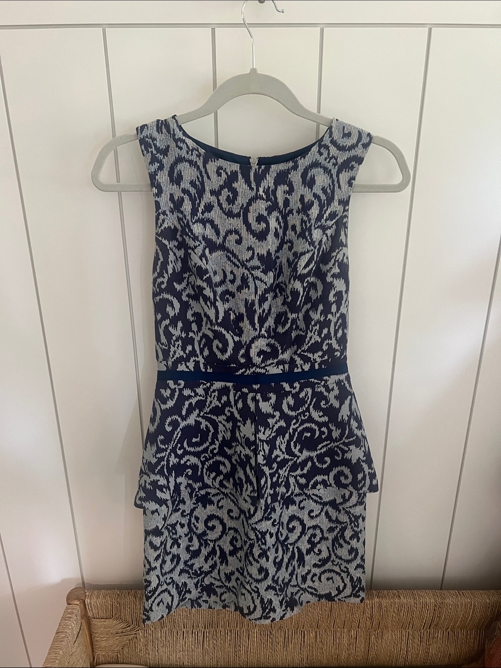 W118 by Walter Baker Navy and White Jacquard Peplum Dress